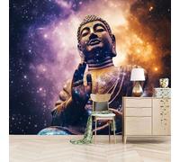 Foto Murale 3d Carta Da Parati Autoadesiva Murale 400x280 cm Statua Del Buddha E Cielo Stellato - Non Tessuto - Stile Cosmico Misterioso Rimovibile senza Segni - Per Camera da Letto e Soggiorno