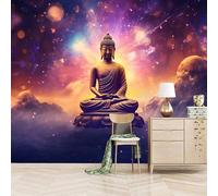 Foto Murale 3d Carta Da Parati Autoadesiva Murale 400x280 cm Statua Del Buddha Nel Mare Sognante Delle Nuvole-Non Tessuto-Stile Misterioso E Surreale Rimovibile senza Segni-Per Camera