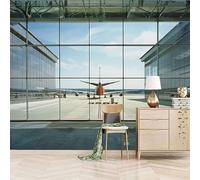 Foto Murale 3d Carta Da Parati Autoadesiva Murale 500x280 cm Aeroporto Di Cielo Azzurro E Nuvole Bianche-A - Non Tessuto - Scenario Naturale Rimovibile senza Segni - Per Camera da Letto e Soggiorno