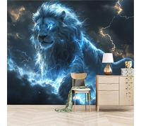 Foto Murale 3d Carta Da Parati Autoadesiva Murale 500x280 cm Leone Del Tuono E Del Fulmine - Non Tessuto - Animali Da Favola Rimovibile senza Segni - Per Camera da Letto e Soggiorno