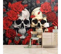 Foto Murale 3d Carta Da Parati Autoadesiva Murale 500x280 cm Teschio Rosa-E - Non Tessuto - Romanticismo Gotico Rimovibile senza Segni - Per Camera da Letto e Soggiorno