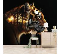 Foto Murale 3d Carta Da Parati Autoadesiva Murale 500x280 cm Tigre Al Tramonto - Non Tessuto - Animali Del Paesaggio Creativo Rimovibile senza Segni - Per Camera da Letto e Soggiorno