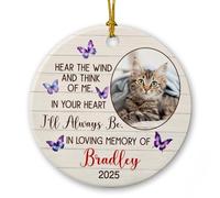Foto personalizzata Cat Memorial Keepsake, Hear The Wind of Me in Your Heart I'll Always Be Christmas Ornament, Nome personalizzato Gatto in Loving Memorial Ornamenti in ceramica, Perdita di Pet