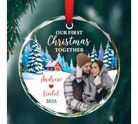 Foto personalizzata Il nostro primo Natale insieme Ornamento in vetro di cristallo, Cornice per foto Coppia Ornamento Regalo per Natale 2025 Incontri Anniversario, Foto/nomi personalizzati 1 ° Natale
