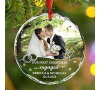 Foto personalizzata Il nostro primo ornamento di vetro di fidanzamento di Natale, carica immagine 1 ° regalo di ornamento di Natale per coppia di fidanzati, foto/nomi personalizzati Coppia Mr & Mrs