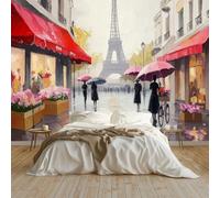 Foto Wallpaper 3D Dipinto Ad Olio Sulle Strade Di Parigi Grande Murale 350x256 cm Carta da Parati Decorazione della Parete Soggiorno Camera da Letto Carta da Parati Muro, Rosso