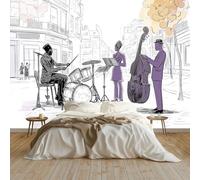 Foto Wallpaper 3D Line Art Jazz Band Grande Murale 250x175 cm Carta da Parati Decorazione della Parete Soggiorno Camera da Letto Carta da Parati Muro, Bianco