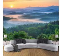 Foto Wallpaper in Seta 3D Paesaggio Naturale 350×256cm Blu-Verde Grande Murale Carta da Parati Decorazione della Parete Colline Di Piante Verdi Soggiorno Camera da Letto Carta da Parati Muro