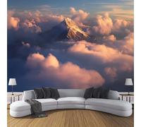 Foto Wallpaper in Seta 3D Paesaggio Naturale 400×280cm Blu Rosa Grande Murale Carta da Parati Decorazione della Parete Cime Montuose Nuvolose Soggiorno Camera da Letto Carta da Parati Muro
