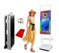 Fotobooth a specchio magico da 40" con luce quadrata, macchina per foto con touch screen da 21,5", con luce RGB circostante, per feste di nozze, noleggio selfie (bianco, cabina fotografica)
