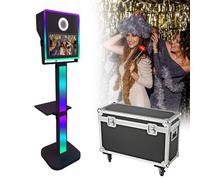 Fotobooth con touch screen, stazione portatile per selfie, fotocamera DSLR per feste, matrimoni, feste, eventi, include custodia da viaggio, schermo da 15,6", anello luminoso e scatola luminosa RGB