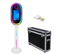 Fotobooth portatile a specchio magico con touch screen da 15,6 pollici con illuminazione RGB e custodia per selfie Photo Booth per eventi di festa di nozze (bianco, macchina per foto + stampante)