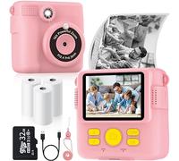 Fotocamera a stampa istantanea per bambini, con 3 rotoli di carta per stampante, 1080p, per bambini dai 3 ai 12 anni, con scheda SD da 32 GB, regali di Natale e compleanno per ragazze e ragazzi di 3,