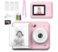 Fotocamera a stampa istantanea, schermo 2.4, foto e video 1080p, include scheda SD da 32 GB, lettore MP3, giochi divertenti e 3 rotoli di carta fotografica