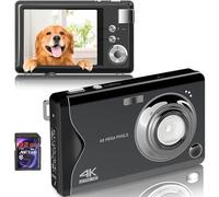 Fotocamera digitale, 1080P 48MP fotocamera 4K HD compatta con scheda SD da 32 GB, fotocamera digitale FHD con schermo LCD da 3,0 pollici, zoom digitale 16X per principianti (nero)