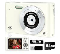 Fotocamera digitale, 44 MP Full HD 1080p, fotocamera punto e scatto con scheda da 64 GB, fotocamera compatta Volg con zoom 16x, fotocamera portatile piccola camara regalo per bambini, ragazzi e