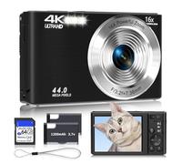 Fotocamera digitale 4K, 2026, fotocamera nera per adolescenti, autofocus, fotocamera digitale per bambini con zoom 16X, scheda SD da 64 GB, piccola fotocamera compatta per ragazzi, ragazze