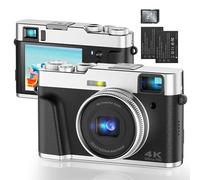 Fotocamera Digitale 4K 48MP Autofocus con Mirino, Macchina Fotografica con Scheda da 32GB e 2 Batterie, Fotocamera Compatta con 16X Zoom per Fotografi Principianti/Viaggiatori/Adolescenti-Nero