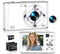 Fotocamera Digitale 4K 48MP Autofocus Per La Fotografia Compatta Con Doppia Fotocamera Anteriore E Posteriore, Fotocamera Point And Shoot Con Zoom Digitale 16X, Scheda TF 32GB E 2 Batterie-Bianco