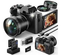 Fotocamera digitale 4K 48MP per fotografia, 180° Flip Screen fotocamera con zoom digitale 16X e WiFi Auto-Focus Vlogging Camera per YouTube con 32GB TF Card Grandangolo e obiettivo macro S100-ZXWM