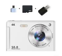 Fotocamera digitale 4K 50MP con schermo da 2,8 pollici, anti vibrazione, zoom digitale 16x, luce di riempimento integrata, trasferimento smartphone per principianti (bianco 32G)