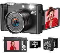 Fotocamera digitale 4K - 64 MP Autofocus Vlogging Camera One Touch Macro & 18X zoom digitale, 2.8" 180° Flip Screen fotocamera compatta per principianti e adulti, con scheda SD da 32 GB e 2 batterie