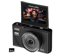 Fotocamera digitale 4K, 64 MP, fotocamera digitale ad alta risoluzione con schermo flip da 3 pollici, piccola fotocamera WQV per YouTube, fotografia e video, zoom digitale 18x, scheda TF, regalo (nero