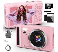 Fotocamera digitale 4K 64MP compatta fotocamera digitale con messa a fuoco automatica fotocamera con scheda SD da 32 GB e 2 batterie per ragazzi, ragazze, bambini, principianti, adolescenti