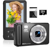 Fotocamera digitale 4K 64MP con messa a fuoco automatica fotocamera compatta portatile con scheda TF da 32 GB, batteria da 1200 mAh e cavo USB, ideale per bambini, adolescenti e principianti