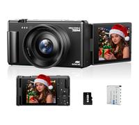 Fotocamera Digitale 4K, 72MP Autofocus Macchina Fotografica Digitale Compatta per Vlogging con Zoom Digitale 18X, Schermo Ribaltabile 270° Digital Camera con scheda da 64GB, Batteria