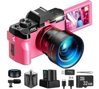 Fotocamera digitale 4K con schermo pieghevole, grandangolo/obiettivo macro, fotocamera compatta 48MP HD per fotografia e registrazione video, fotocamera Vlogging