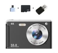 Fotocamera digitale 4K con sensore da 50 MP, design compatto, schermo HD da 2 8 pollici, zoom 16x, sistema anti scossa e luce di riempimento per foto nitide in condizioni di scarsa illuminazione (nero