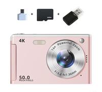 Fotocamera digitale 4K con sensore da 50 MP, design compatto, schermo HD da 2 8 pollici, zoom 16x, sistema anti scossa e luce di riempimento per foto nitide in condizioni di scarsa illuminazione (rosa