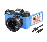 Fotocamera Digitale 4K For Fotografia E Video Messa A Fuoco Automatica Anti-shake Compatta For Vlogging Da 56 MP Schermo Ribaltabile A 180° 3'' Con Flash Scatta Nitida Fluida(ADD 64GB TF card)