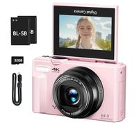 Fotocamera digitale 4K per fotografia, 64 MP, per YouTube, con display pieghevole a 180°, zoom 18x, trigger remoto