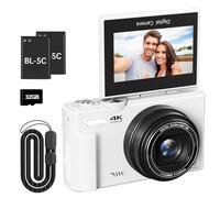 Fotocamera digitale 4K per fotografia, fotocamera Vlogging da 64 MP per YouTube con schermo flip da 3 pollici a 180°, punto zoom digitale 18X e fotocamera con scheda Micro SD da 32 GB per principianti