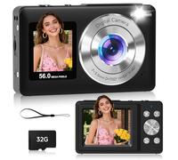 Fotocamera digitale, 56 MP doppio schermo fotocamera punto e scatto con messa a fuoco automatica, cattura sorriso, anti-shake, zoom 16x, scheda SD da 32 GB Digicam regalo per ragazzi ragazze