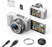 Fotocamera digitale 5K 72 MP, zoom ottico 6X, stabilizzazione dell'immagine | Schermo ribaltabile da 2,8 pollici, messa a fuoco automatica, scheda 32 GB, 2 batterie per vlogging e registrazione video