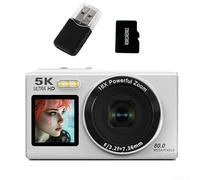Fotocamera digitale 5K da 80 MP, con doppio schermo zoom 18x, registratore video CCD portatile con trasferimento WiFi per vlogging fotografia Flip Screen (bianco 32G)