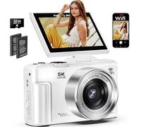 Fotocamera digitale 5K per fotografia, fotocamera Vlogging WiFi da 75 MP per YouTube con schermo flip da 3 pollici a 180°, zoom 18X UHD autofocus videocamera con scheda SD da 32 GB