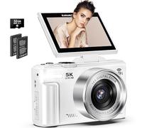 Fotocamera digitale 5K per fotografia, fotocamera Vlogging WiFi da 75 MP per YouTube con schermo flip da 3 pollici a 180°, zoom 18X UHD autofocus videocamera con scheda SD da 32 GB