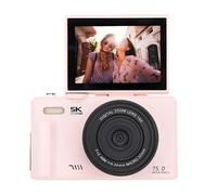 Fotocamera Digitale 5K per Fotografia, Videocamera FHD Wi-Fi da 75 MP per Vlogging, Schermo Orientabile a 180° da 3 Pollici, Autofocus, Compatta con Zoom 18X (Rosa)