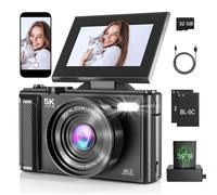 Fotocamera digitale 5K Vlogging da 75 MP per YouTube, autofocus WiFi e anti-shake, 3.0 con zoom 18X, include scheda SD da 32 GB, 2 batterie e filtro UV (fotocamera da viaggio) (nero)