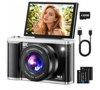 Fotocamera Digitale 8K 96MP con WiFi e Zoom Digitale 20X, Macchina Fotografica Digitale Compatta, Autofocus e Stabilizzazione, Schermo Ribaltabile 3,5" 180°, SD 32GB e 2 Batterie