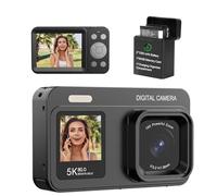 Fotocamera digitale a doppio schermo 5K, 80 MP, per YouTube, Campus, viaggi, fotocamera compatta per adolescenti e principianti con messa a fuoco automatica, zoom 18x, anti-vibrazione, nero