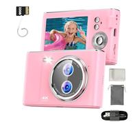 Fotocamera Digitale Bambini Compatta 32GB: 48MP Macchina Fotografica con Schermo 4K 2,8" Anti-Shake 16X Digital Zoom Videocamera Portatile per YouTube Vlogging Automessa a Fuoco Rosa