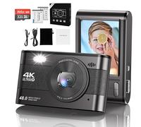 Fotocamera digitale compatta 4K HD 1080P 48MP Zoom 18X piccola fotocamera LCD 32GB scheda SD batteria gratuita bambini adolescenti anziani (nero)