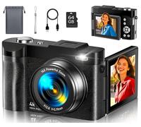Fotocamera digitale compatta da 50 MP con scheda SD da 32 GB, colore nero