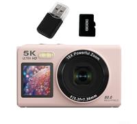 Fotocamera digitale con risoluzione 5K con doppio schermo 2 8 pollici e 1 5 pollici, zoom digitale 18X e interpolazione immagine 80MP (rosa 32G)