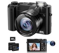 Fotocamera digitale, fotocamera digitale 4 K 64 MP, fotocamera autofocus selfie, fotocamera vlogging per YouTube con anti-shake, luce flash, zoom digitale 16x, scheda di memoria 32 G